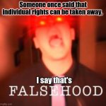 Logan Sanders - FALSEHOOD | Someone once said that individual rights can be taken away, I say that's | image tagged in logan sanders - falsehood | made w/ Imgflip meme maker