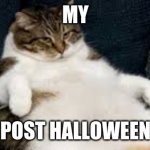 fat halloween | MY; POST HALLOWEEN | image tagged in fat cat,halloween | made w/ Imgflip meme maker