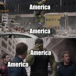 This made me laugh so hard | America America America America | image tagged in hulk watching young hulk smash a car,funny meme,god bless america,america,america please,hulk smash | made w/ Imgflip meme maker