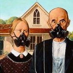 American Gothic Parody Masks Vote Now Sign