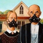 American Gothic, Parody | VOTE NOW | image tagged in american gothic parody masks vote now sign | made w/ Imgflip meme maker