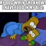 *applauds* | MY DOG WHEN SHE KNOWS I HAVE FOOD IN MY BED: | image tagged in simpsons | made w/ Imgflip meme maker