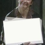 Mrs Doyle holding a sign