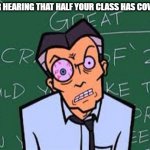 Mr. DeMartino twitches at the thought of half his class having COVID-19 | AFTER HEARING THAT HALF YOUR CLASS HAS COVID-19. | image tagged in mr demartino eye twitch | made w/ Imgflip meme maker