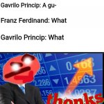 I said too much | Franz Ferdinand: What are you holding? Gavrilo Princip: A gu-; Franz Ferdinand: What; Gavrilo Princip: What | image tagged in thonks | made w/ Imgflip meme maker