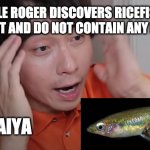 RiceFishes Exit and have no MSG | UNCLE ROGER DISCOVERS RICEFISHES
EXIST AND DO NOT CONTAIN ANY MSG; HAIYA | image tagged in uncle roger,fish | made w/ Imgflip meme maker