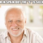 sad smile | I'M IN SPAIN BUT THE "S" IS SILENT | image tagged in sad smile | made w/ Imgflip meme maker