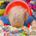 Baby devours cake