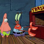 Mr. Krabs throws out the trash