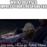 Failed I have | WHEN YOU TRY TO IMPRESS YOUR CRUSH AND FAIL | image tagged in failed i have | made w/ Imgflip meme maker