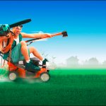 Crazy Man With His Mower