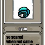 Character Bio | cyan; so scared when red came and killed her(X_X) | image tagged in character bio,among us | made w/ Imgflip meme maker