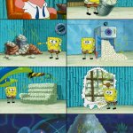 Spongebob shows Patrick lots of trash meme