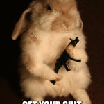 bunny with gun | HIPPITY HOPPITY; GET YOUR SHIT OF MY PROPERTY | image tagged in bunny with gun | made w/ Imgflip meme maker