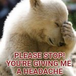 Headache Bear | CRAZY COUNTRY
FACEBOOK GROUP PLEASE STOP!
YOU'RE GIVING ME 
A HEADACHE | image tagged in memes,facepalm bear | made w/ Imgflip meme maker