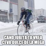 Winter sweets race | CAND IUBITA TA VREA CEVA DULCE DE LA MEGA | image tagged in winter cyclist | made w/ Imgflip meme maker
