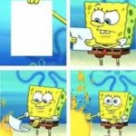 Spongebob throwing paper