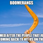 boomers be like | BOOMERANGS; NAMED AFTER THE PEOPLE THAT JUST KEEP COMING BACK TO HIT US ON THE HEAD | image tagged in boomerang | made w/ Imgflip meme maker