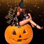 [we just havin' fun] | image tagged in kylie happy halloween,happy halloween,halloween,i love halloween,witch,pumpkin | made w/ Imgflip meme maker