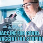 Scientist Researcher | 1. VACCINE FOR COVID.         
2. VACCINE FOR STUPIDITY. | image tagged in scientist researcher | made w/ Imgflip meme maker