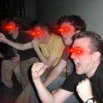 Guys cheering on couch laser eyes