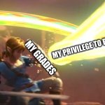 grades | MY PRIVILEGE TO PLAY SMASH; MY GRADES; ME | image tagged in link defense world of light | made w/ Imgflip meme maker