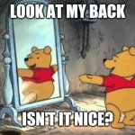 Happy Pooh Bear | LOOK AT MY BACK; ISN'T IT NICE? | image tagged in happy pooh bear | made w/ Imgflip meme maker