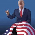 Biden stitching american flag