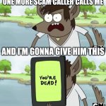 You Wanna See My Phone | ONE MORE SCAM CALLER CALLS ME; AND I'M GONNA GIVE HIM THIS | image tagged in you wanna see my phone,memes,savage memes,regular show | made w/ Imgflip meme maker