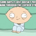 Doesn’t Pay to Gnaw Through Leather Straps | SOME DAYS IT JUST DOESN’T PAY TO GNAW THROUGH THE LEATHER STRAPS. | image tagged in straitjacket stewie | made w/ Imgflip meme maker