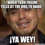 Ya wey | WHEN YOUR FRIEND YELLS AT THE DOG TO HARD | image tagged in ya wey | made w/ Imgflip meme maker