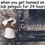Anyone here get banned on Club Penguin? | when you get banned on club penguin for 24 hours | image tagged in gingster,club penguin | made w/ Imgflip meme maker