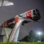 Train accidentally landing in public art
