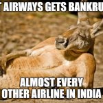 Chillin Kangaroo | JET AIRWAYS GETS BANKRUPT; ALMOST EVERY OTHER AIRLINE IN INDIA | image tagged in chillin kangaroo | made w/ Imgflip meme maker