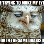 Twisted Proverbs | ME TRYING TO MAKE MY EYES LOOK IN THE SAME DRAKISION | image tagged in twisted proverbs | made w/ Imgflip meme maker