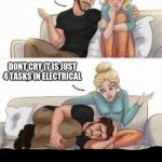 Calm down | DONT CRY IT IS JUST 4 TASKS IN ELECTRICAL | image tagged in calm down it is just a movie | made w/ Imgflip meme maker