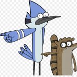 Mordecai and Rigby pointing