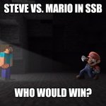 I made this in my alt and comment who you think would win. | STEVE VS. MARIO IN SSB; WHO WOULD WIN? | image tagged in steve in smash | made w/ Imgflip meme maker