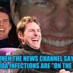 Tom Cruise Laughing | WHEN THE NEWS CHANNEL SAYS CANDIDA INFECTIONS ARE "ON THE RISE" | image tagged in tom cruise laughing | made w/ Imgflip meme maker