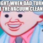 right when dad turns it on | RIGHT WHEN DAD TURNS ON THE VACUUM CLEANER | image tagged in ear bleed | made w/ Imgflip meme maker
