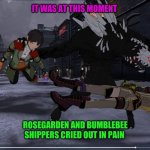 RWBY Volume 8 Oscar Yang | IT WAS AT THIS MOMENT; ROSEGARDEN AND BUMBLEBEE SHIPPERS CRIED OUT IN PAIN | image tagged in rwby volume 8 oscar yang | made w/ Imgflip meme maker