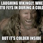 Laughing Viking | ME, LAUGHING VIKINGLY, WHEN A MOSQUITO FLYS IN DURING A COLD FRONT; BUT IT’S COLDER INSIDE | image tagged in laughing viking | made w/ Imgflip meme maker