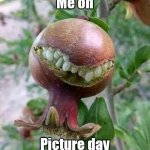 Picture Day | Me on; Picture day | image tagged in smiling fruit,picture day,grin,funny,fun,weird | made w/ Imgflip meme maker