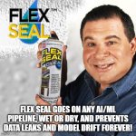 AI/ML in a can! | FLEX SEAL GOES ON ANY AI/ML PIPELINE, WET OR DRY, AND PREVENTS DATA LEAKS AND MODEL DRIFT FOREVER! | image tagged in flex seal | made w/ Imgflip meme maker