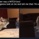 She wore a crown and she came down in a bubble! | Her sister was a WITCH bro! 
You’re gonna look at me and tell me that i’M wRoNg?! | image tagged in u mad,grow up,wicked witch of the west,wicked witch | made w/ Imgflip meme maker
