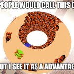 zelda donut | SOME PEOPLE WOULD CALL THIS CURSED; BUT I SEE IT AS A ADVANTAGE | image tagged in legend of zelda trippin on lsd | made w/ Imgflip meme maker