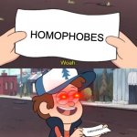 Homophobes are worthless | HOMOPHOBES; HOMOPHOBES | image tagged in dipper pines this is worthless | made w/ Imgflip meme maker