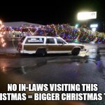 Christmas 2020 | NO IN-LAWS VISITING THIS CHRISTMAS = BIGGER CHRISTMAS TREE | image tagged in griswald's christmas tree | made w/ Imgflip meme maker