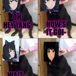 Hello this is dog | OH HEY YANG; HOW'S IT GOI-; WAIT WHA | image tagged in hello this is dog,rwby | made w/ Imgflip meme maker
