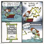 Papyrus Scroll Of Truth | HEHEHEHEHEHEH; THERE IS MORE TO FOOD THAN SPAGHETTI | image tagged in papyrus scroll of truth | made w/ Imgflip meme maker